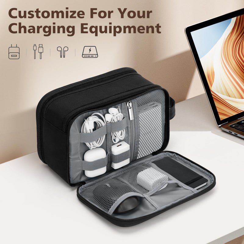Wedama Toiletry Bag for Men  Medium Hanging Travel Toiletry Bag  Extra Electronic Organizer Bag Waterproof Shaving Bag for Toiletries with PU Handle for Travel Business Trips Swim Camping  Black - Image 2